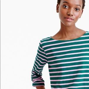 J.CREW• green and pink sailor striped tee